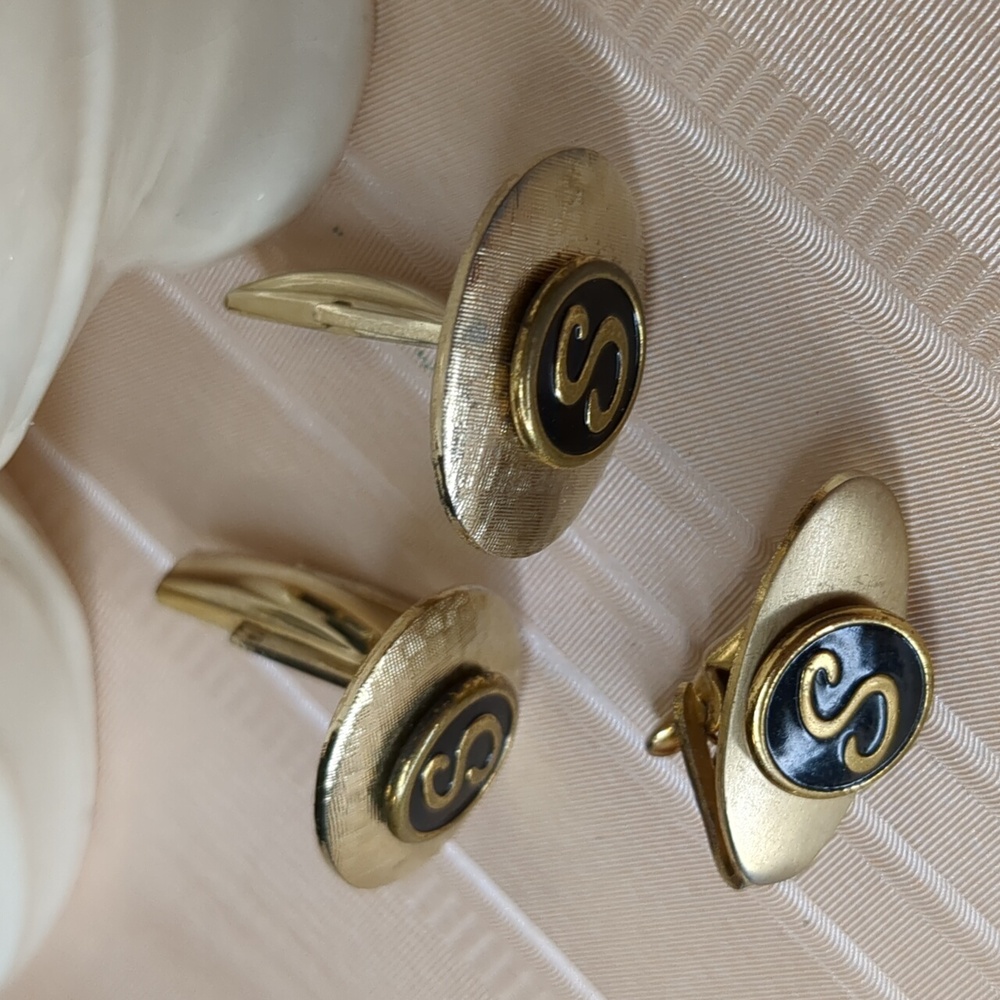 Vintage Swank Men's Cuff Links Tie Clip Bolo Slide Set Letter K Monogram - Picture 3 of 6